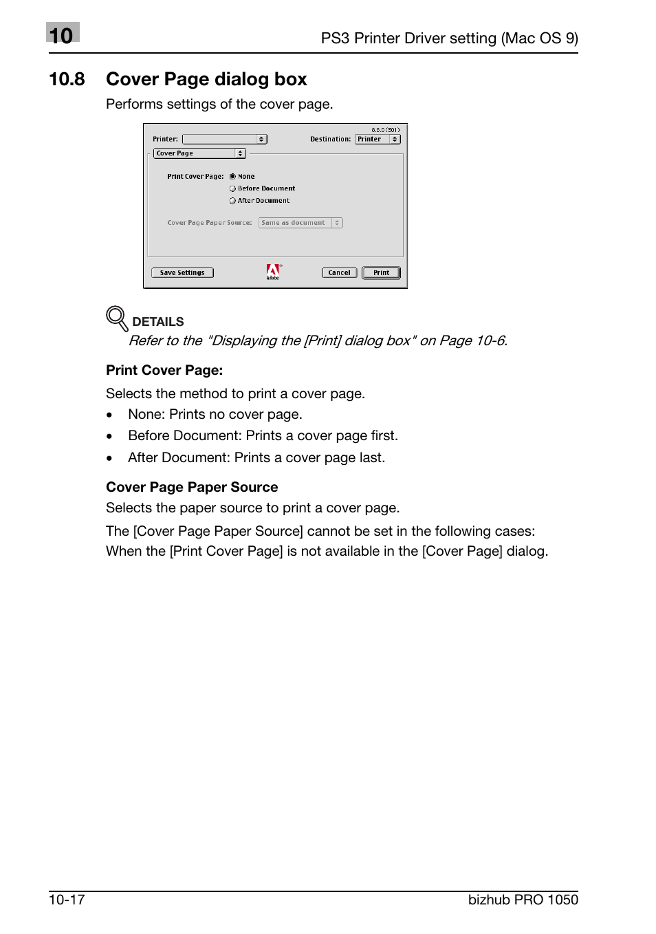 8 cover page dialog box | Konica Minolta BIZHUB PRO 1050 User Manual | Page 283 / 399