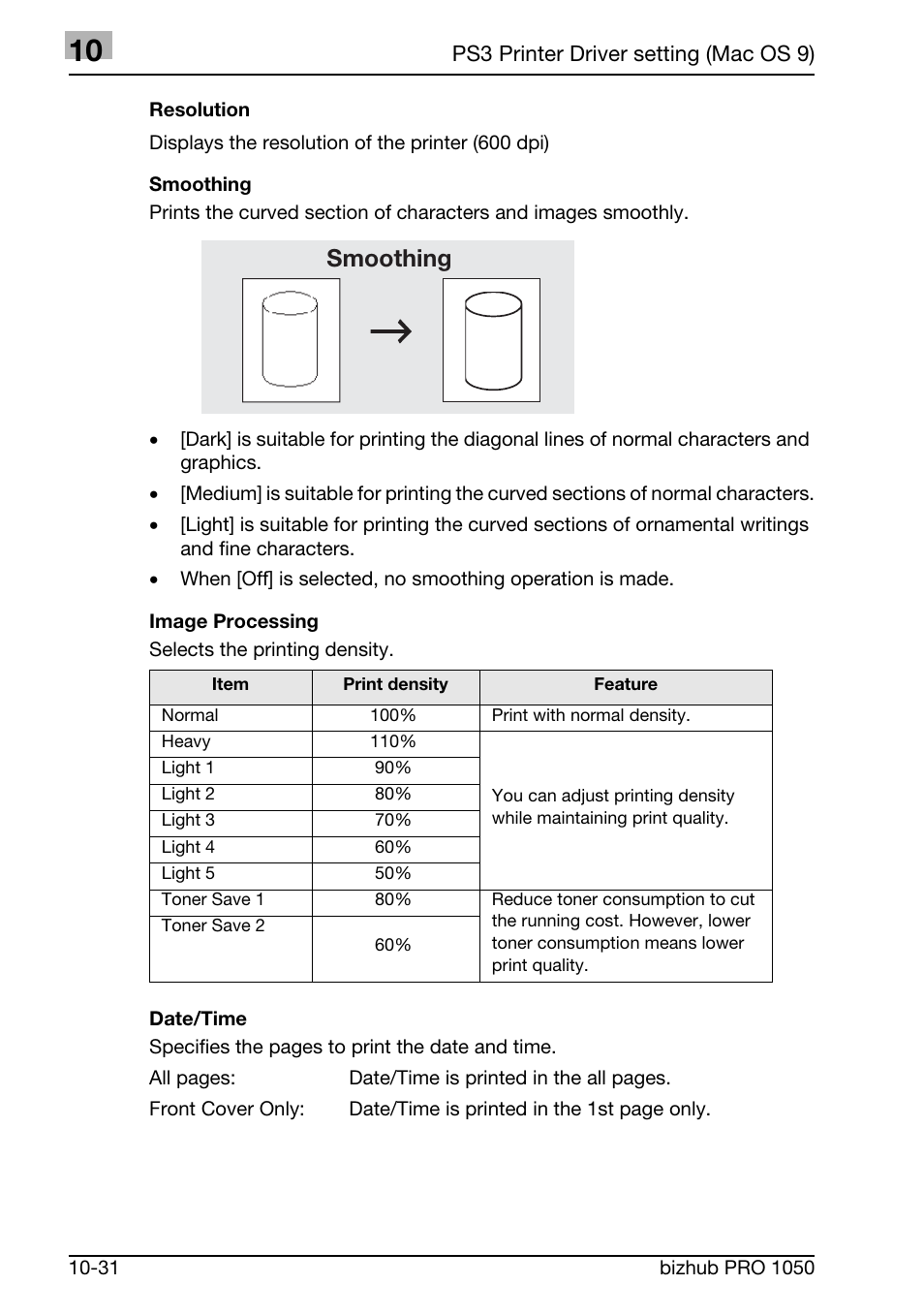 Smoothing | Konica Minolta BIZHUB PRO 1050 User Manual | Page 297 / 399