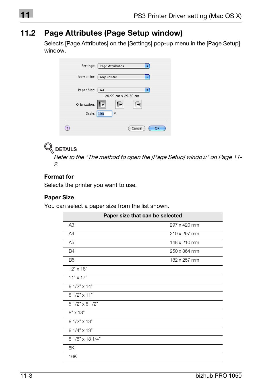 2 page attributes (page setup window), Ps3 printer driver setting (mac os x) | Konica Minolta BIZHUB PRO 1050 User Manual | Page 301 / 399