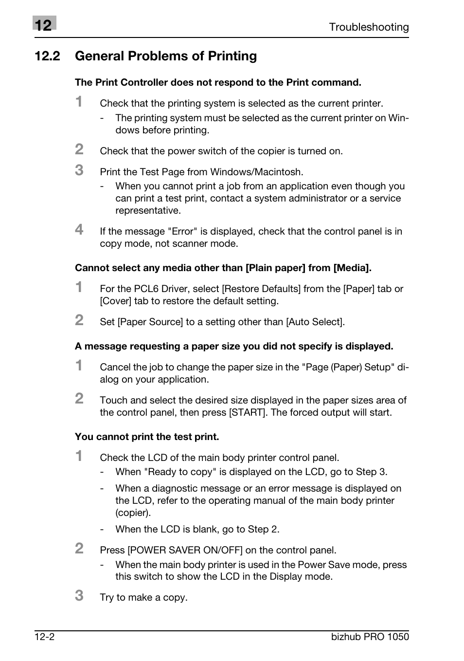 2 general problems of printing | Konica Minolta BIZHUB PRO 1050 User Manual | Page 326 / 399