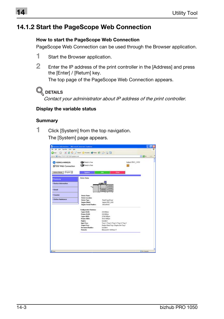 2 start the pagescope web connection | Konica Minolta BIZHUB PRO 1050 User Manual | Page 349 / 399