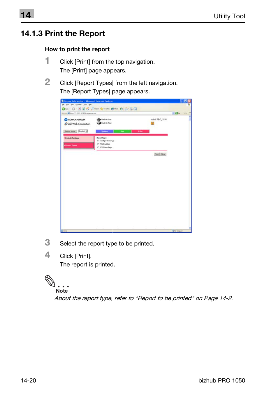 3 print the report | Konica Minolta BIZHUB PRO 1050 User Manual | Page 366 / 399