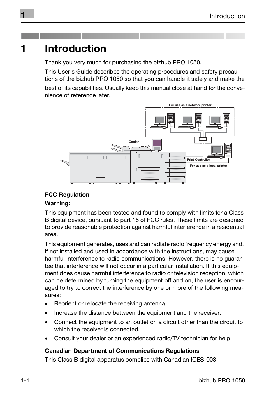 Introduction, 1introduction | Konica Minolta BIZHUB PRO 1050 User Manual | Page 9 / 399