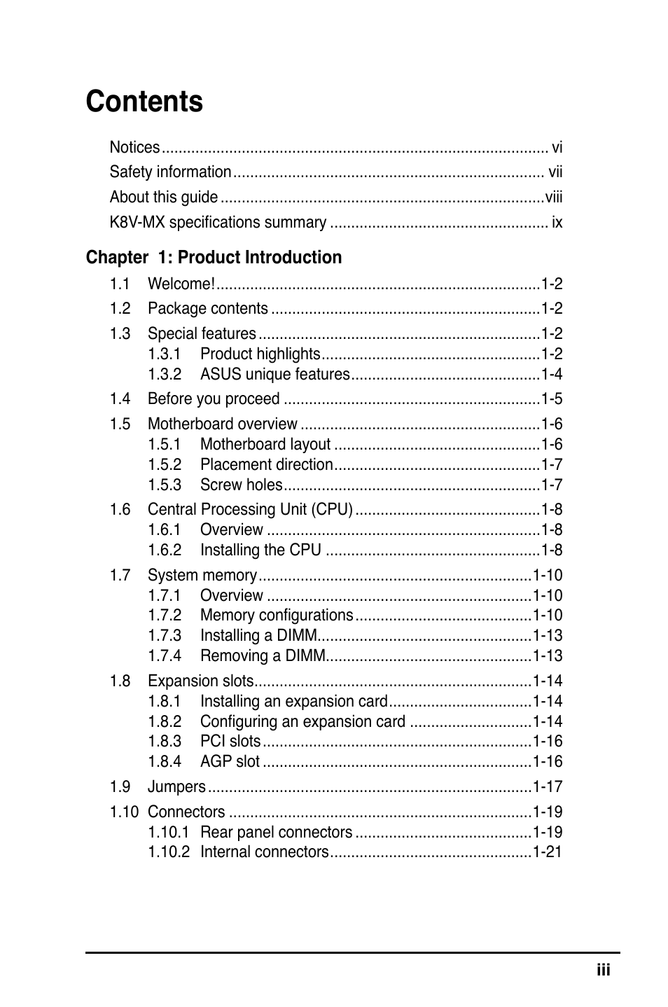 Asus K8V-MX User Manual | Page 3 / 72