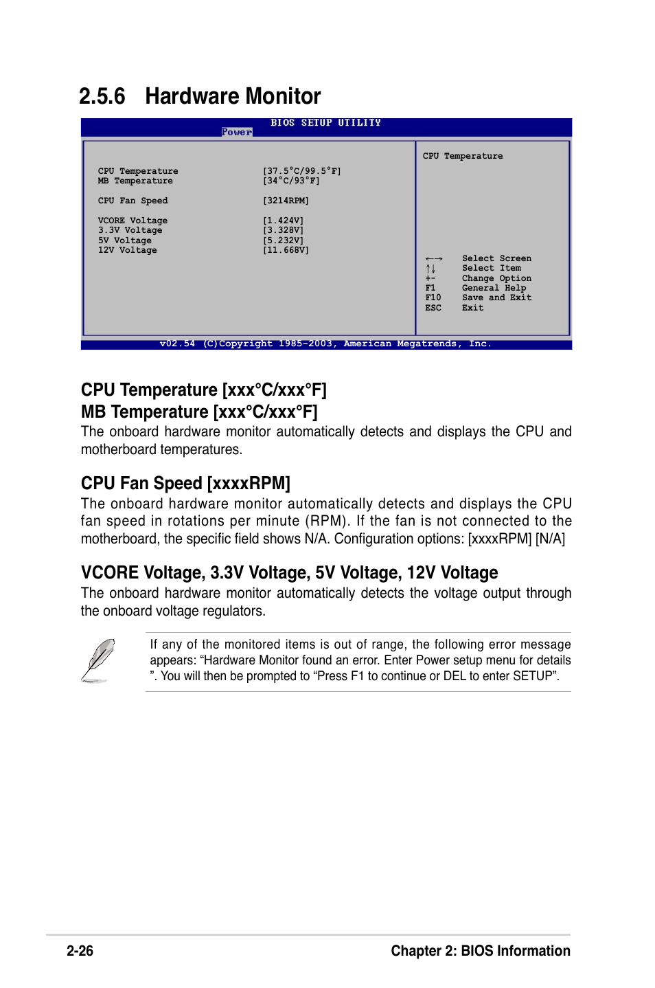 6 hardware monitor, 26 chapter 2: bios information | Asus K8V-MX User Manual | Page 62 / 72