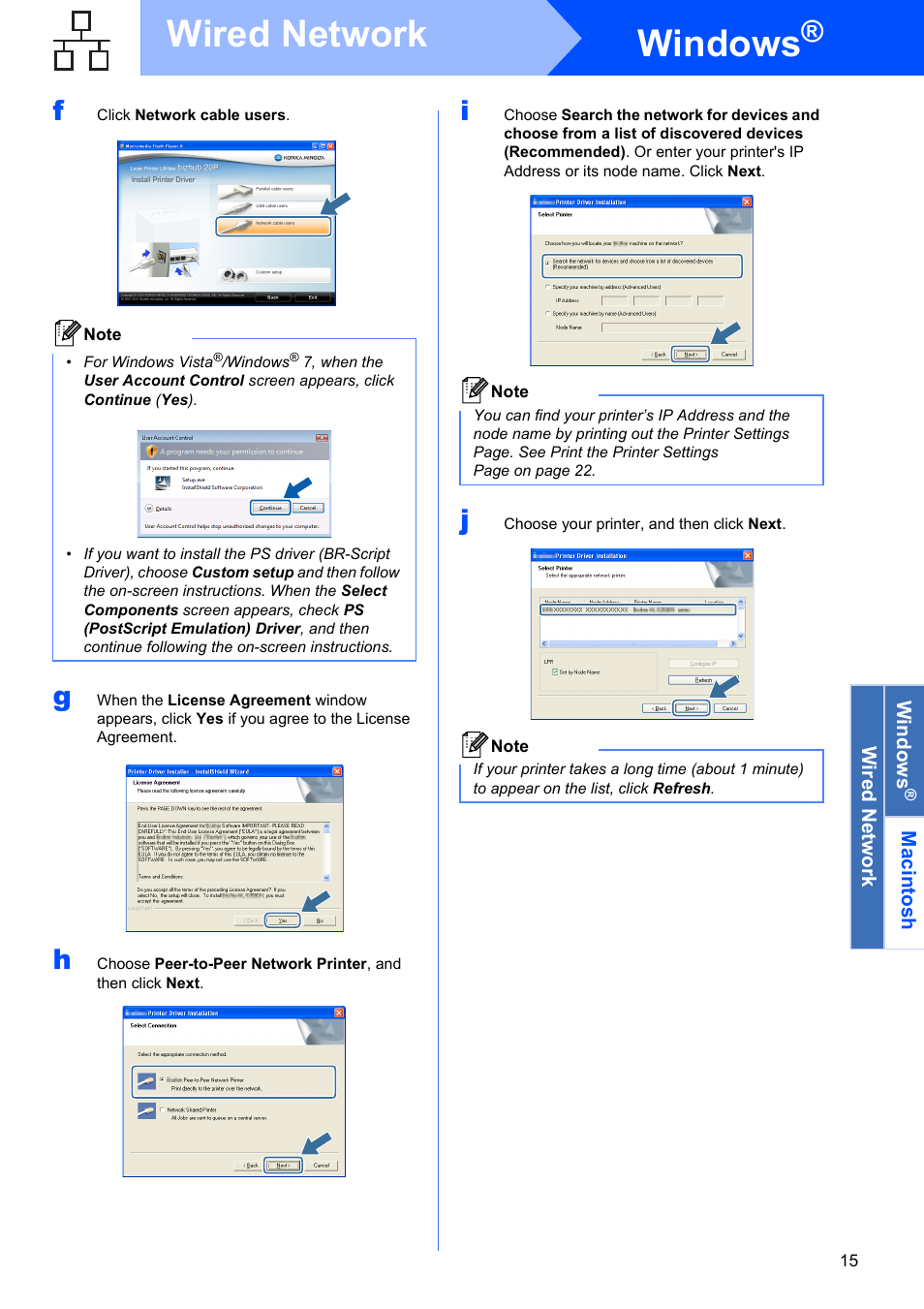 Windows, Wired network | Konica Minolta bizhub 20P User Manual | Page 15 / 33