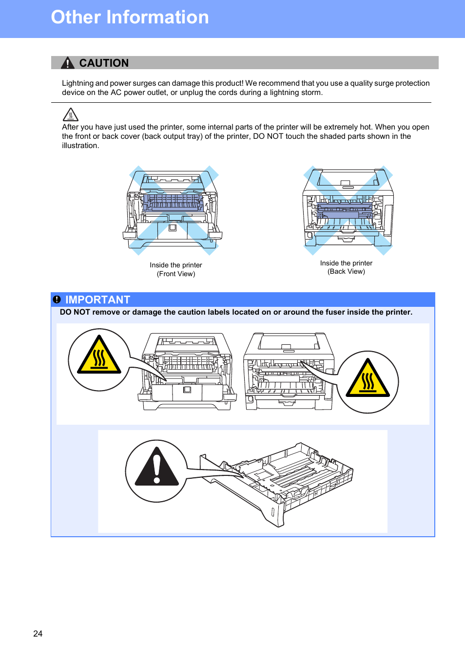 Other information, Caution, Important | Konica Minolta bizhub 20P User Manual | Page 24 / 33