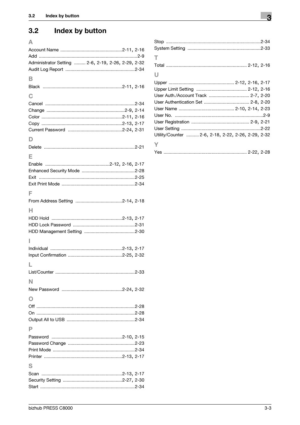 2 index by button, Index by button -3 | Konica Minolta bizhub PRESS C8000 User Manual | Page 47 / 48