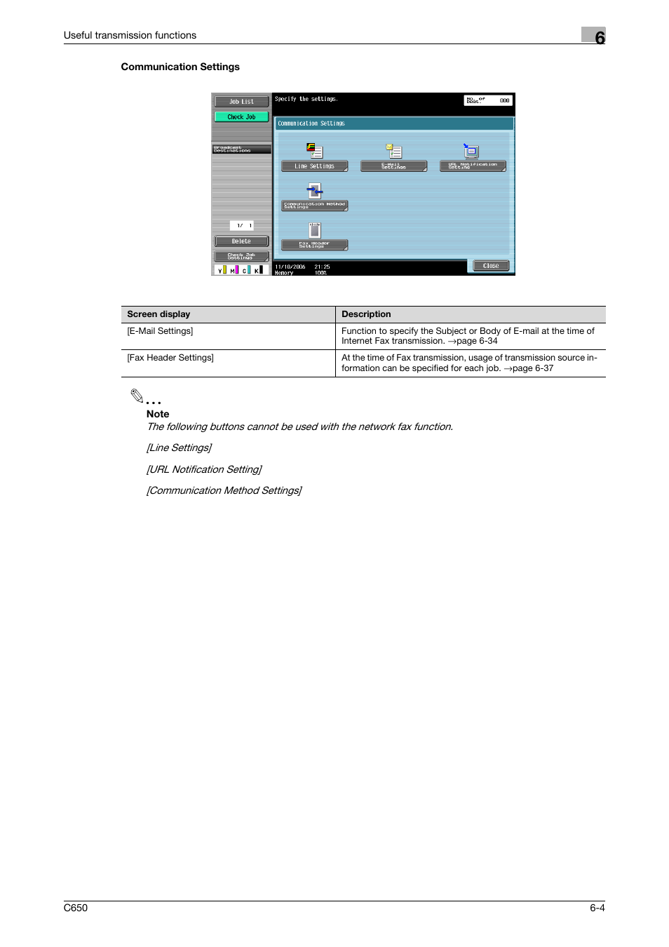 Communication settings, Communication settings -4 | Konica Minolta bizhub C650 User Manual | Page 107 / 295