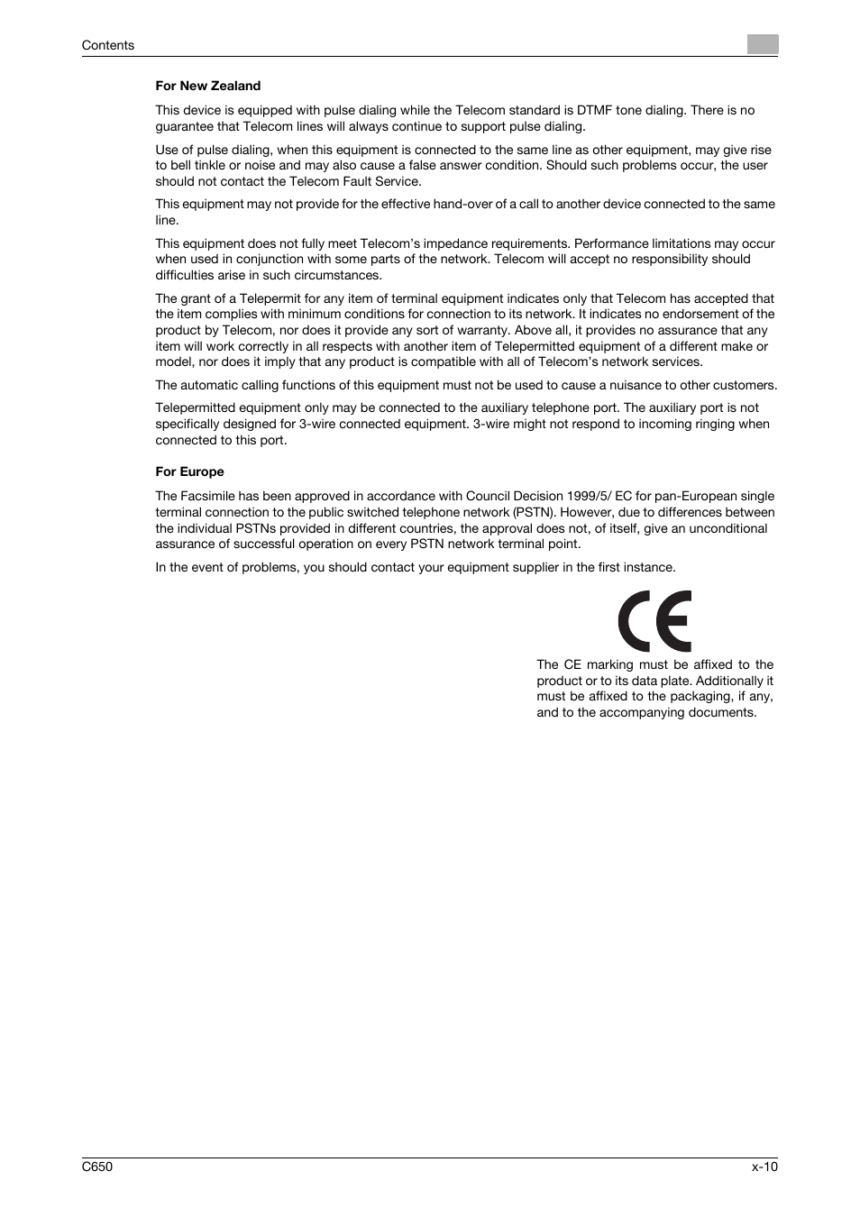 For new zealand, For europe | Konica Minolta bizhub C650 User Manual | Page 11 / 295