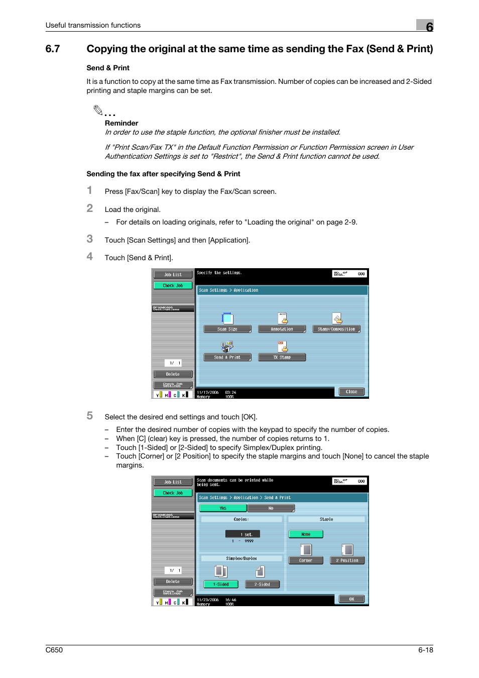 Send & print, Sending the fax after specifying send & print | Konica Minolta bizhub C650 User Manual | Page 121 / 295