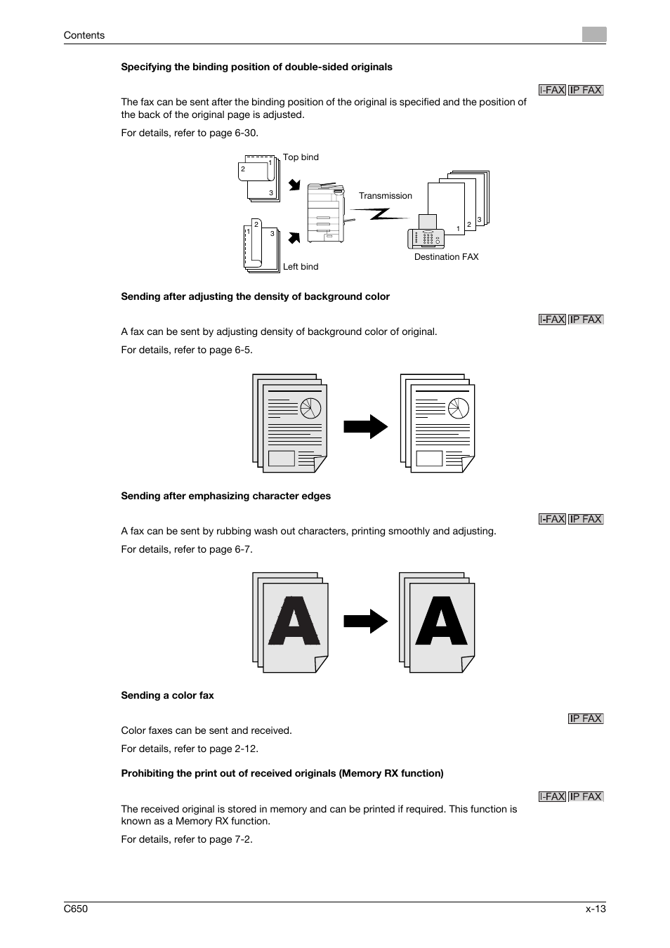 Sending after emphasizing character edges, Sending a color fax | Konica Minolta bizhub C650 User Manual | Page 14 / 295