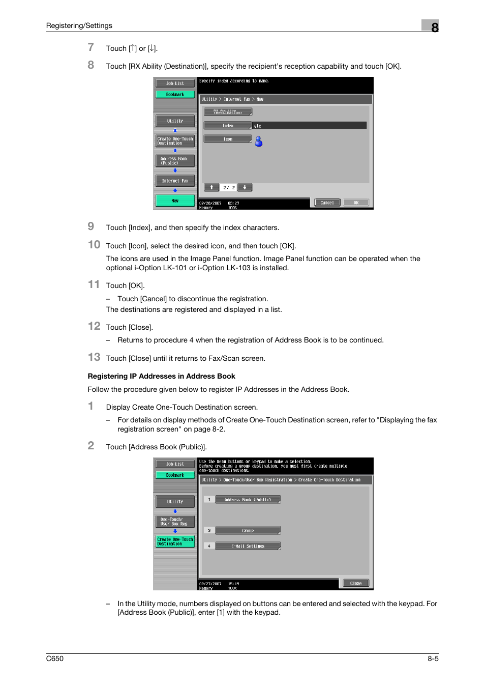 Registering ip addresses in address book, Registering ip addresses in address book -5 | Konica Minolta bizhub C650 User Manual | Page 150 / 295