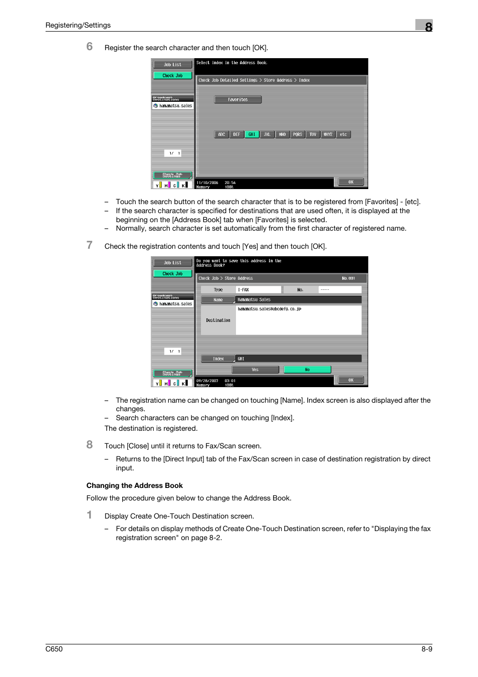 Changing the address book, Changing the address book -9 | Konica Minolta bizhub C650 User Manual | Page 154 / 295