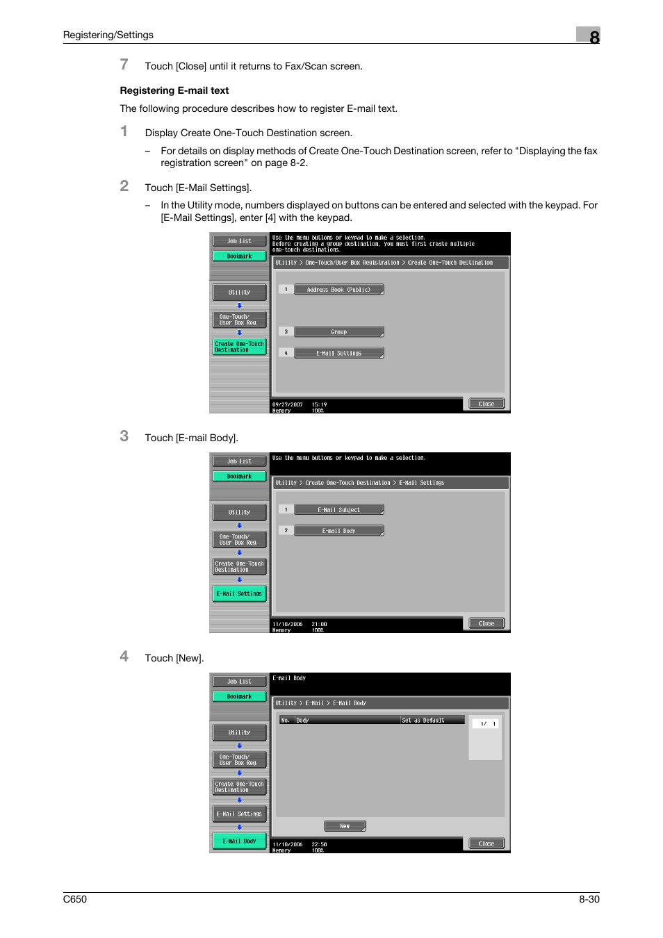 Registering e-mail text, Registering e-mail text -30 | Konica Minolta bizhub C650 User Manual | Page 175 / 295