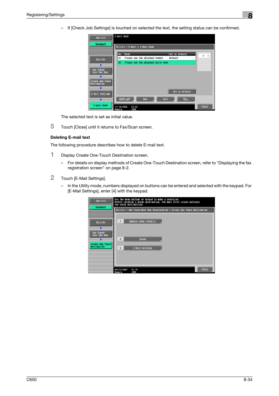 Deleting e-mail text, Deleting e-mail text -34 | Konica Minolta bizhub C650 User Manual | Page 179 / 295
