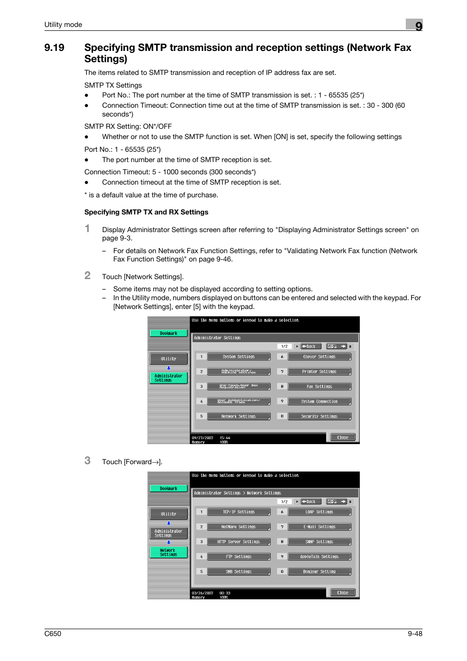 Specifying smtp tx and rx settings | Konica Minolta bizhub C650 User Manual | Page 229 / 295