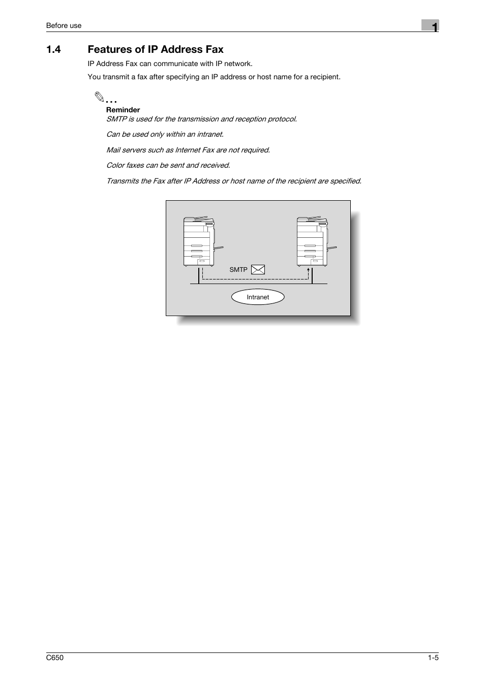 4 features of ip address fax, Features of ip address fax -5 | Konica Minolta bizhub C650 User Manual | Page 23 / 295