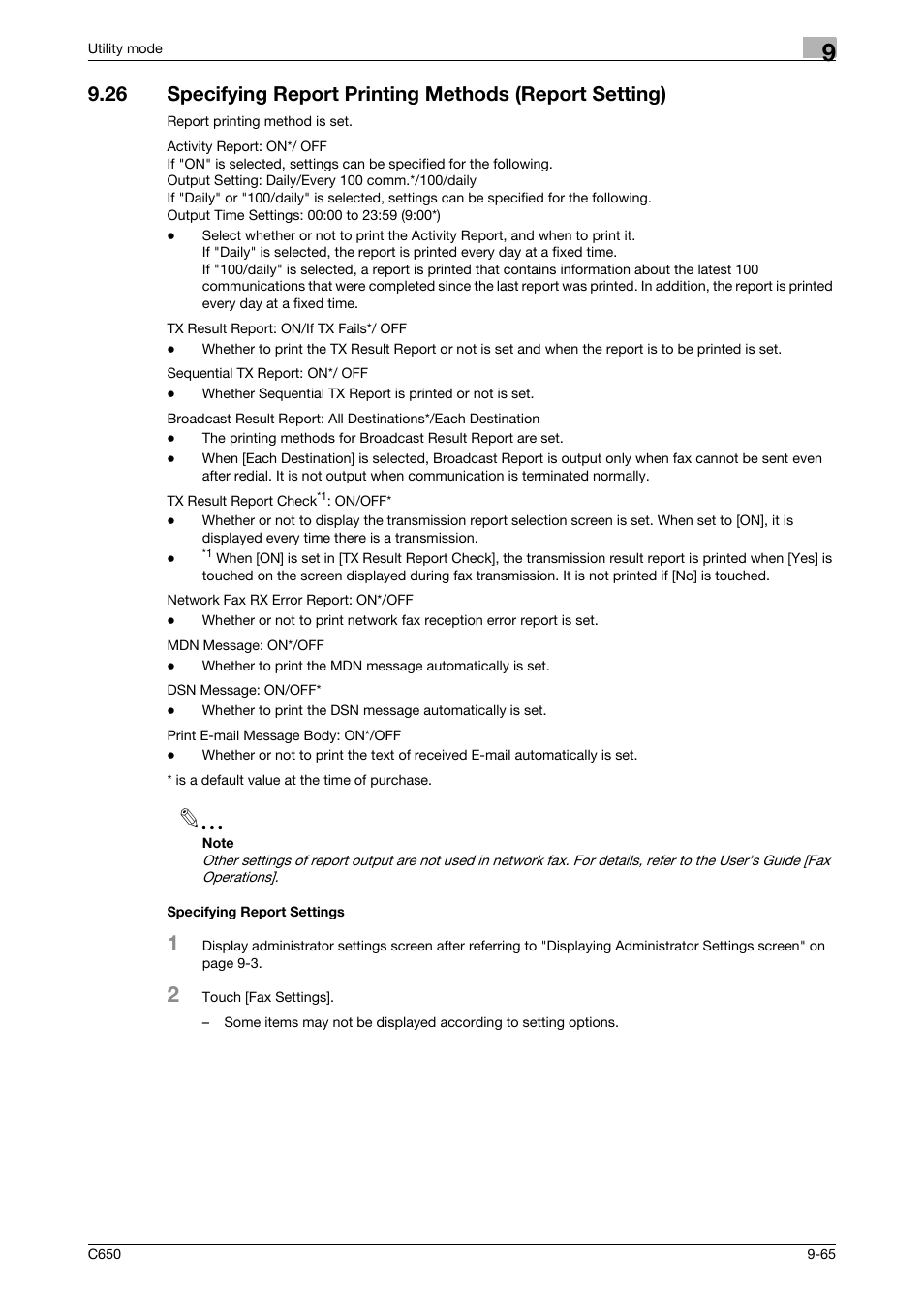 Specifying report settings | Konica Minolta bizhub C650 User Manual | Page 246 / 295