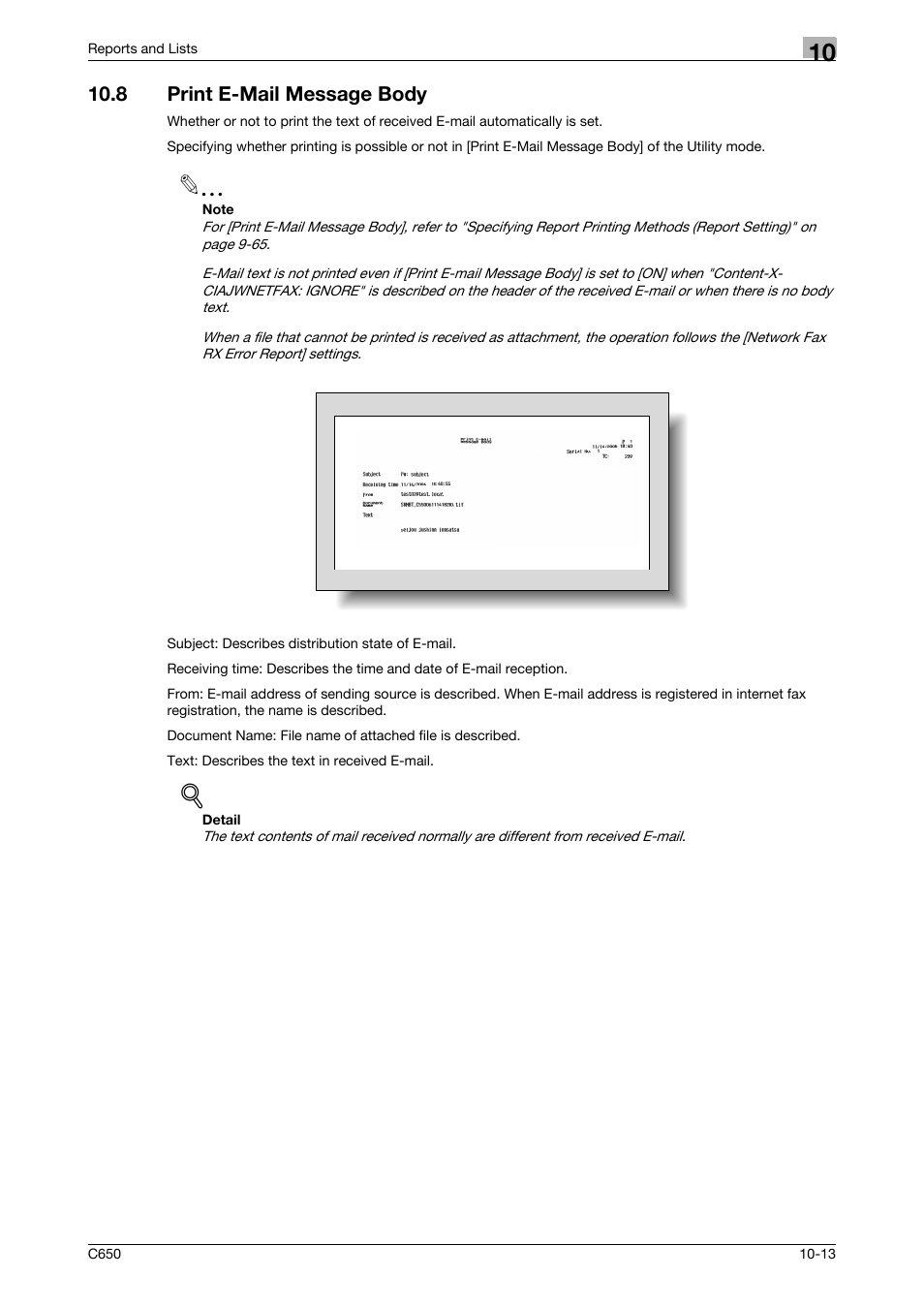 8 print e-mail message body, Print e-mail message body -13 | Konica Minolta bizhub C650 User Manual | Page 272 / 295