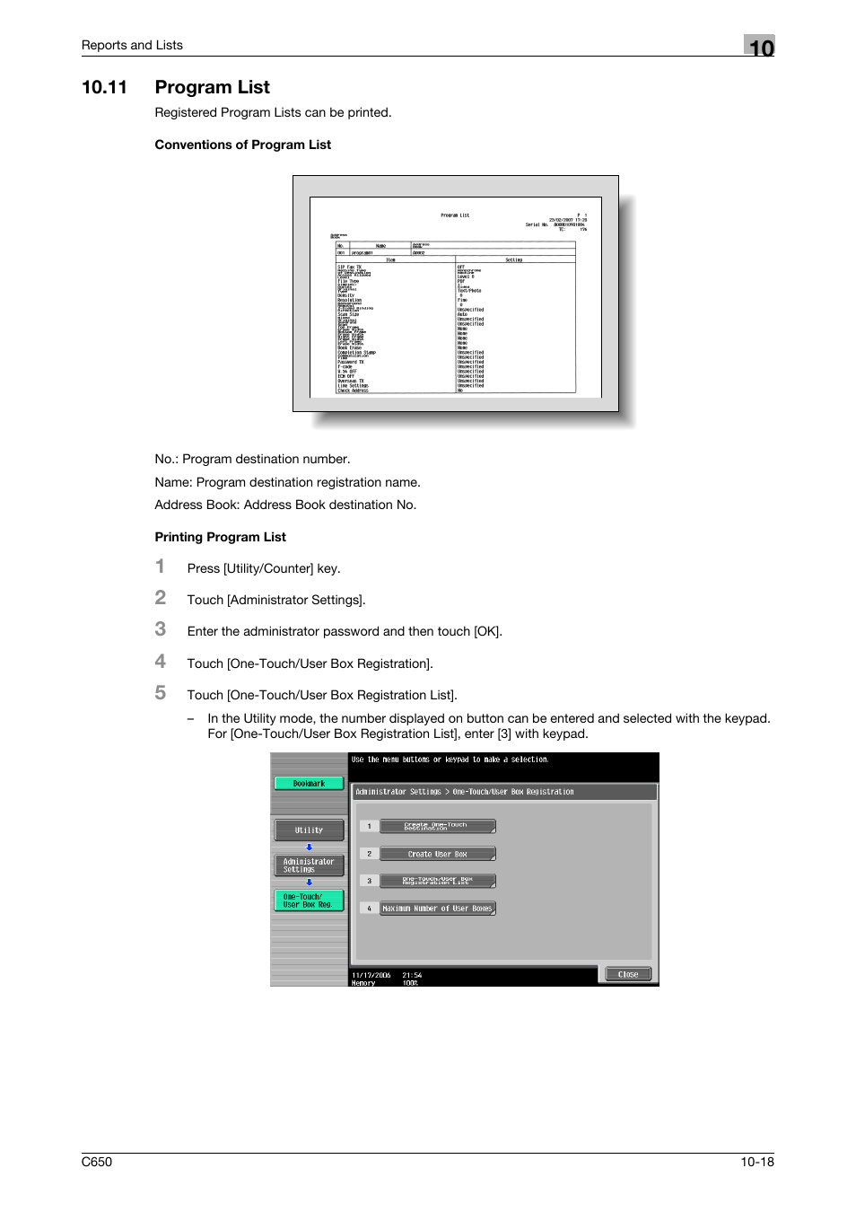 11 program list, Conventions of program list, Printing program list | Konica Minolta bizhub C650 User Manual | Page 277 / 295