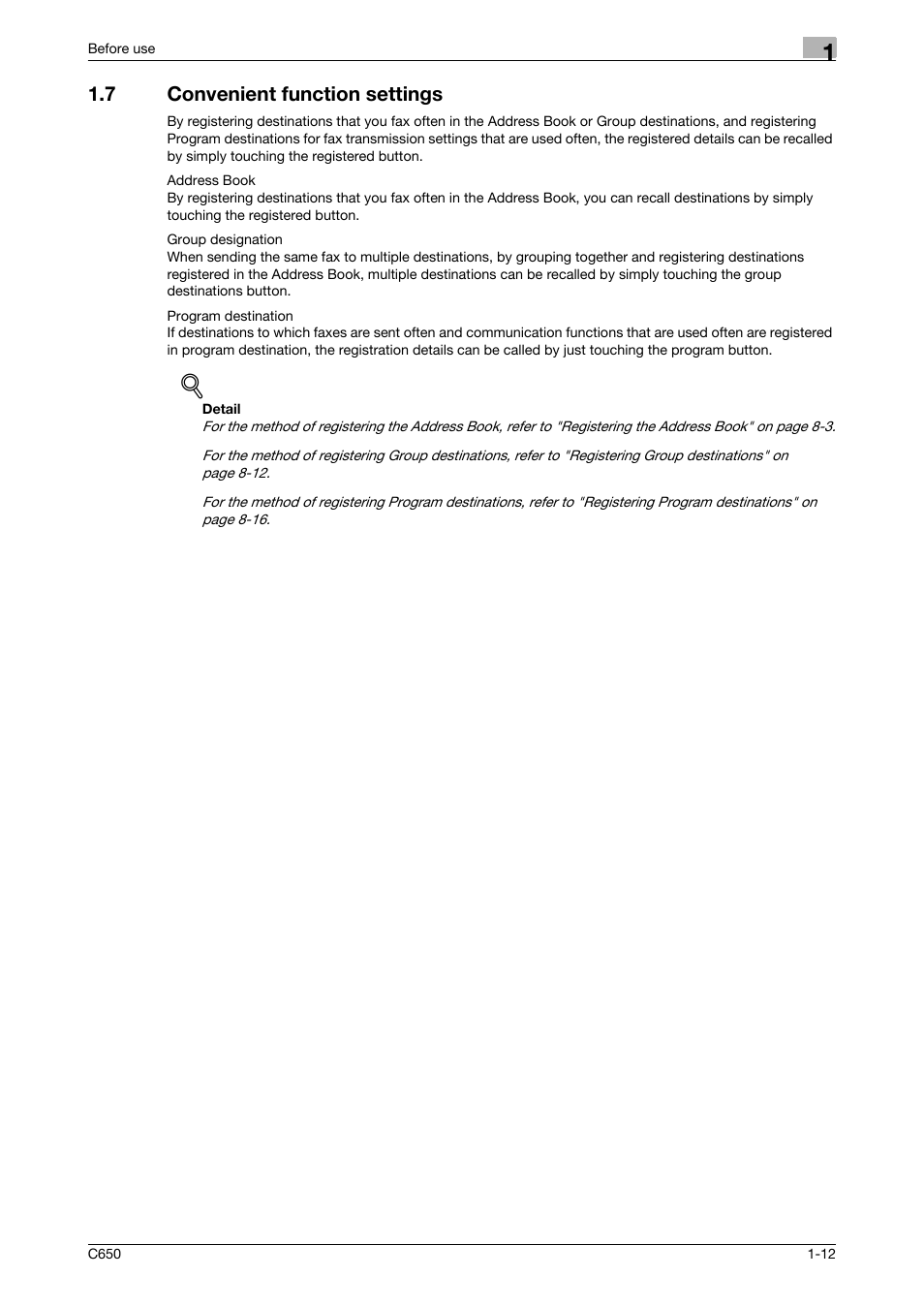 7 convenient function settings, Convenient function settings -12 | Konica Minolta bizhub C650 User Manual | Page 30 / 295