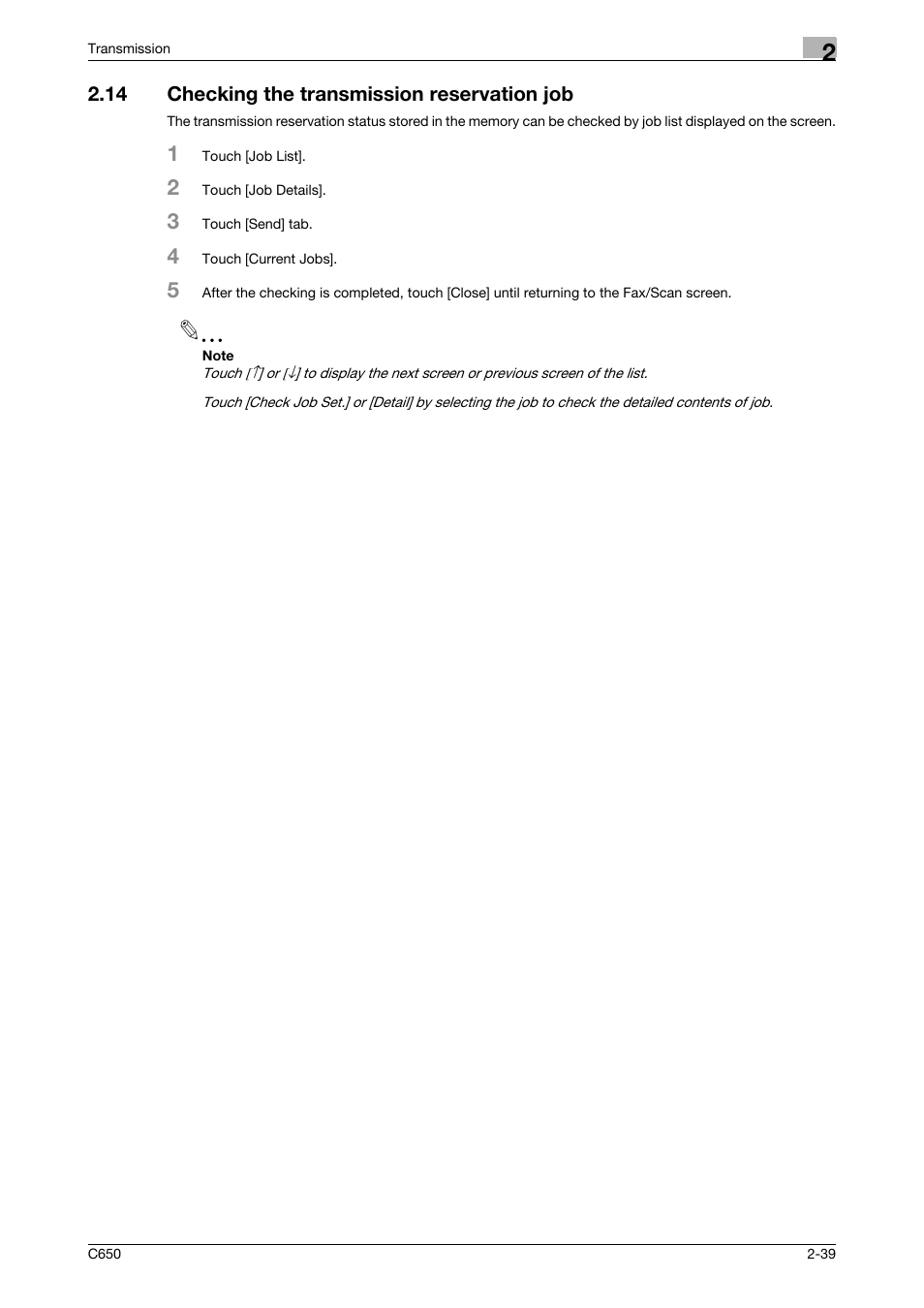 14 checking the transmission reservation job, Checking the transmission reservation job -39 | Konica Minolta bizhub C650 User Manual | Page 71 / 295