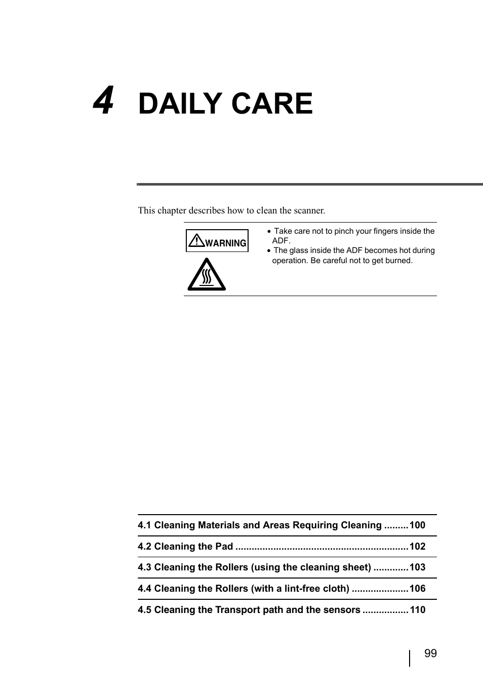 4 daily care, Daily care | Konica Minolta Fujitsu Scanner User Manual | Page 119 / 230