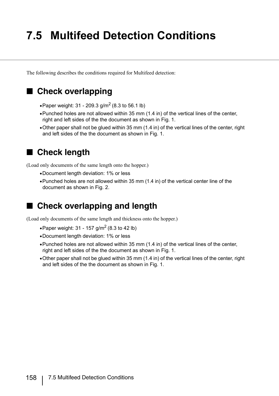 5 multifeed detection conditions, Check overlapping, Check length | Check overlapping and length | Konica Minolta Fujitsu Scanner User Manual | Page 178 / 230