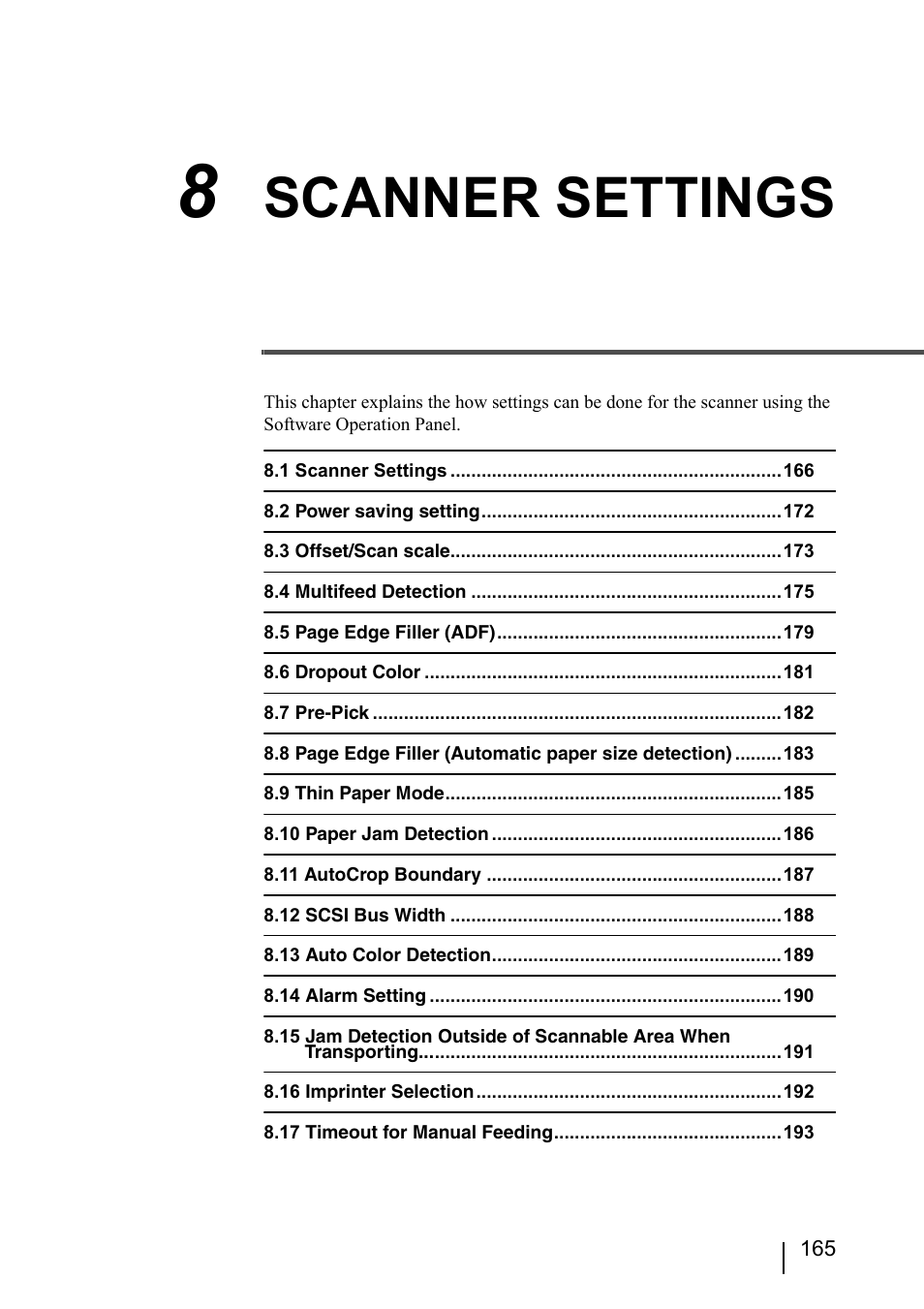 8 scanner settings, Scanner settings | Konica Minolta Fujitsu Scanner User Manual | Page 185 / 230