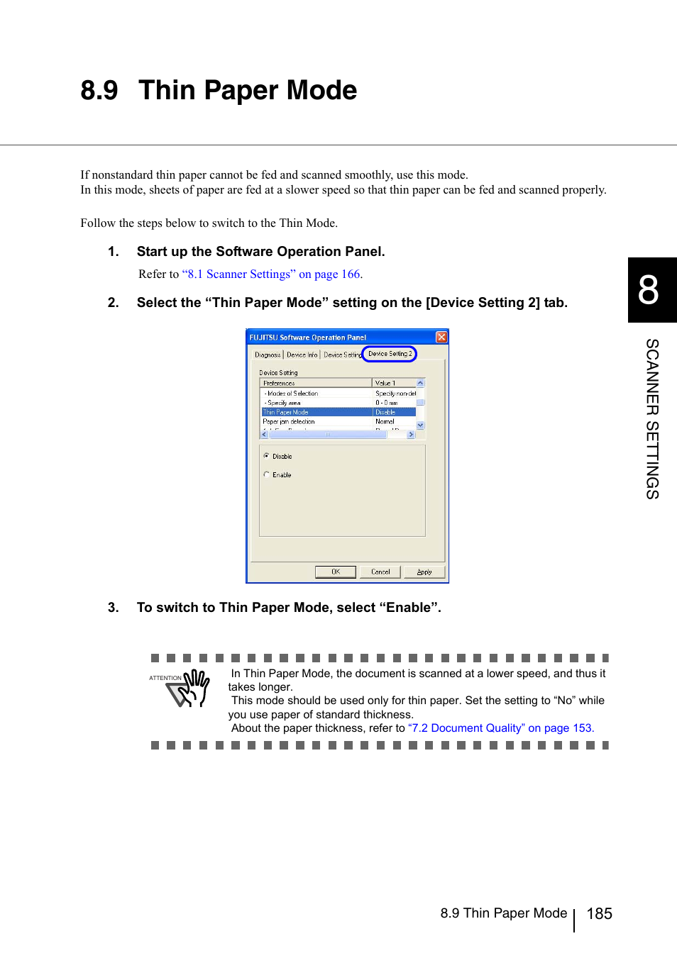 9 thin paper mode | Konica Minolta Fujitsu Scanner User Manual | Page 205 / 230