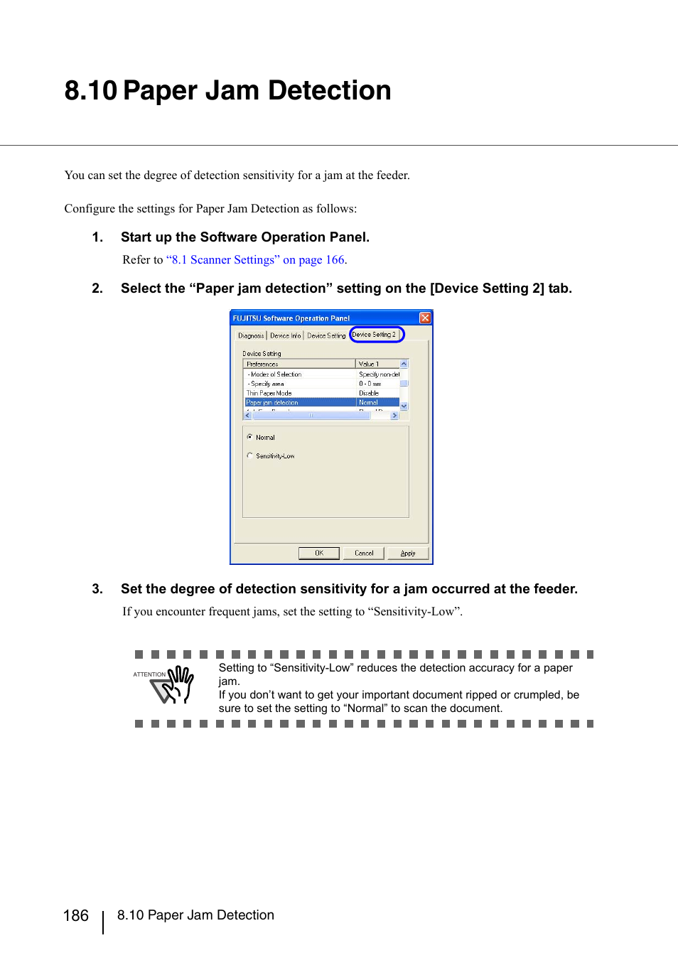 10 paper jam detection, 10 paper jam detecti | Konica Minolta Fujitsu Scanner User Manual | Page 206 / 230
