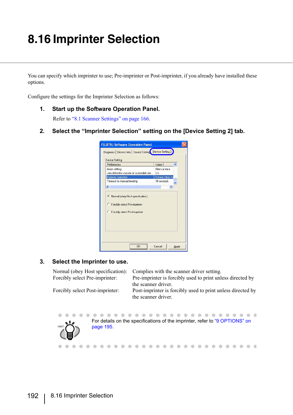 16 imprinter selection | Konica Minolta Fujitsu Scanner User Manual | Page 212 / 230