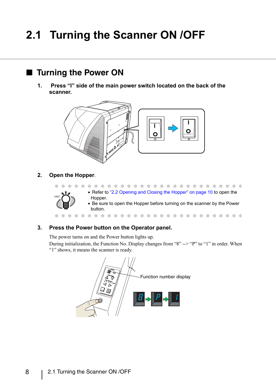 1 turning the scanner on /off, Turning the power on | Konica Minolta Fujitsu Scanner User Manual | Page 28 / 230