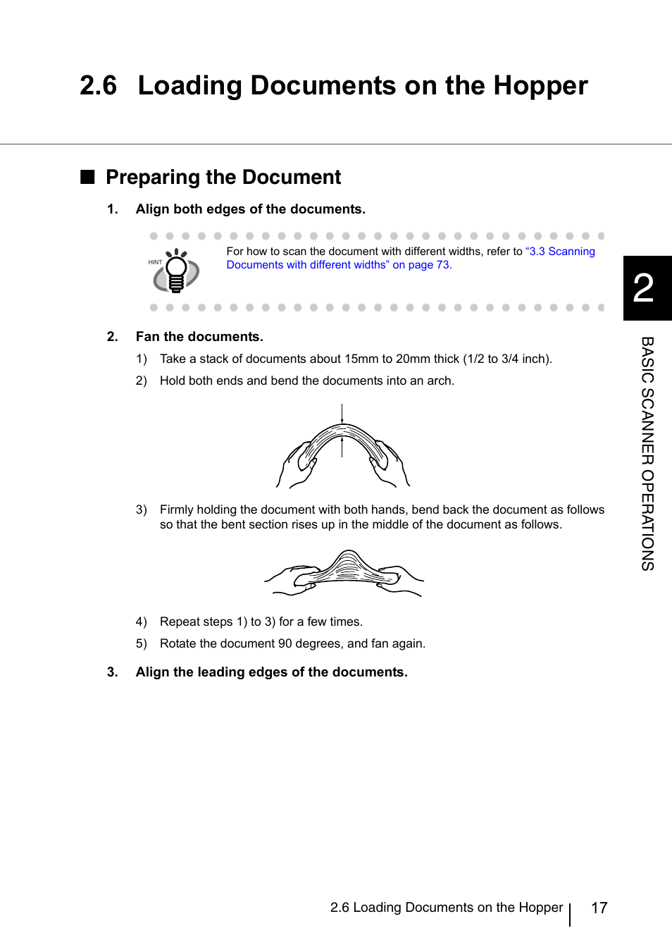 6 loading documents on the hopper, Preparing the document | Konica Minolta Fujitsu Scanner User Manual | Page 37 / 230