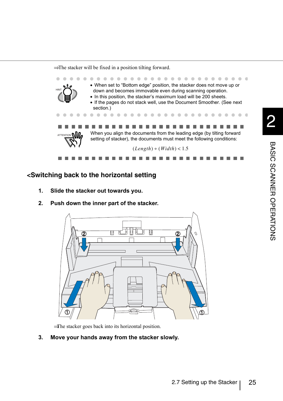 Basic scanner opera t ions, Switching back to the horizontal setting | Konica Minolta Fujitsu Scanner User Manual | Page 45 / 230