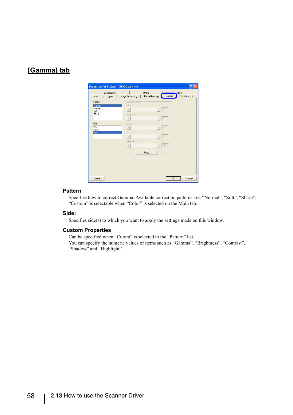 Gamma] tab | Konica Minolta Fujitsu Scanner User Manual | Page 78 / 230