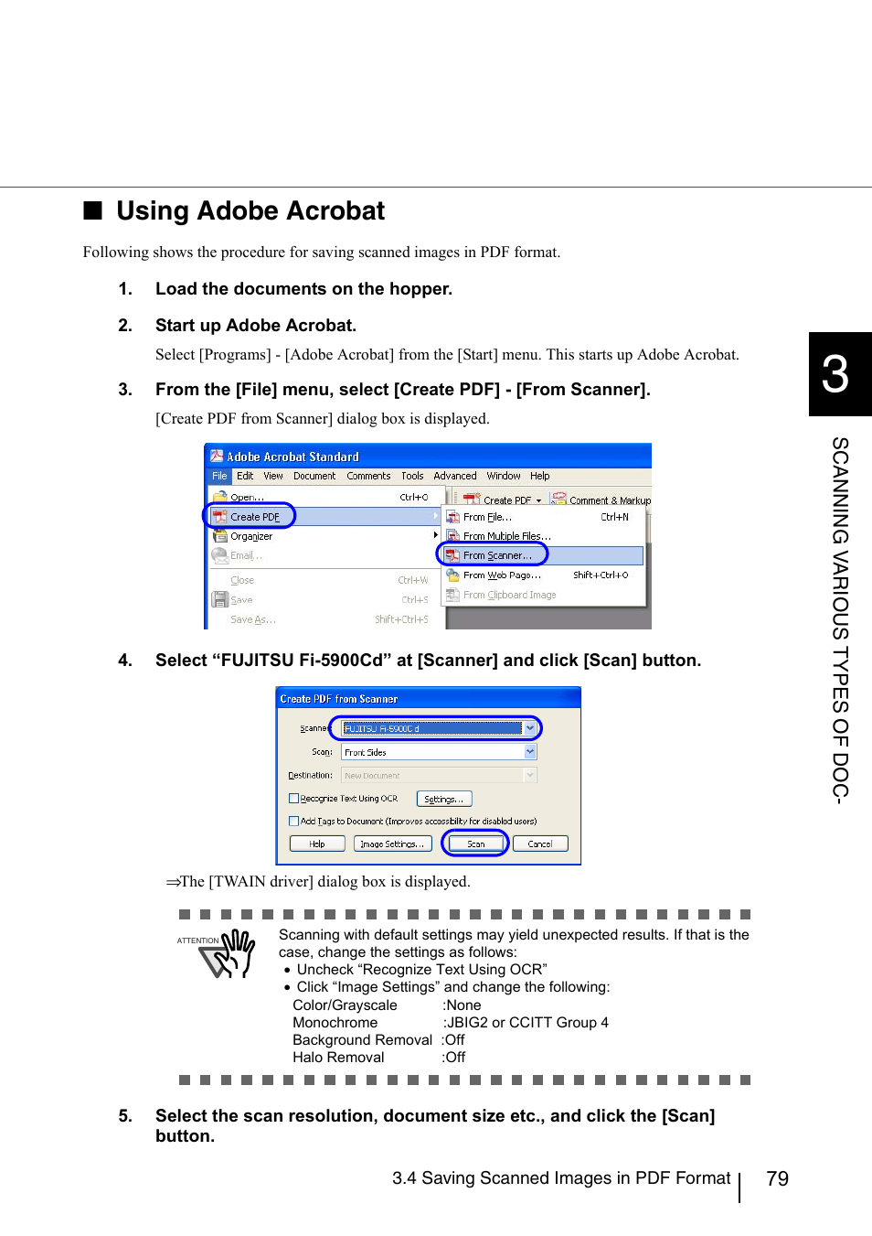 Sing adobe acrobat, Using adobe acrobat | Konica Minolta Fujitsu Scanner User Manual | Page 99 / 230