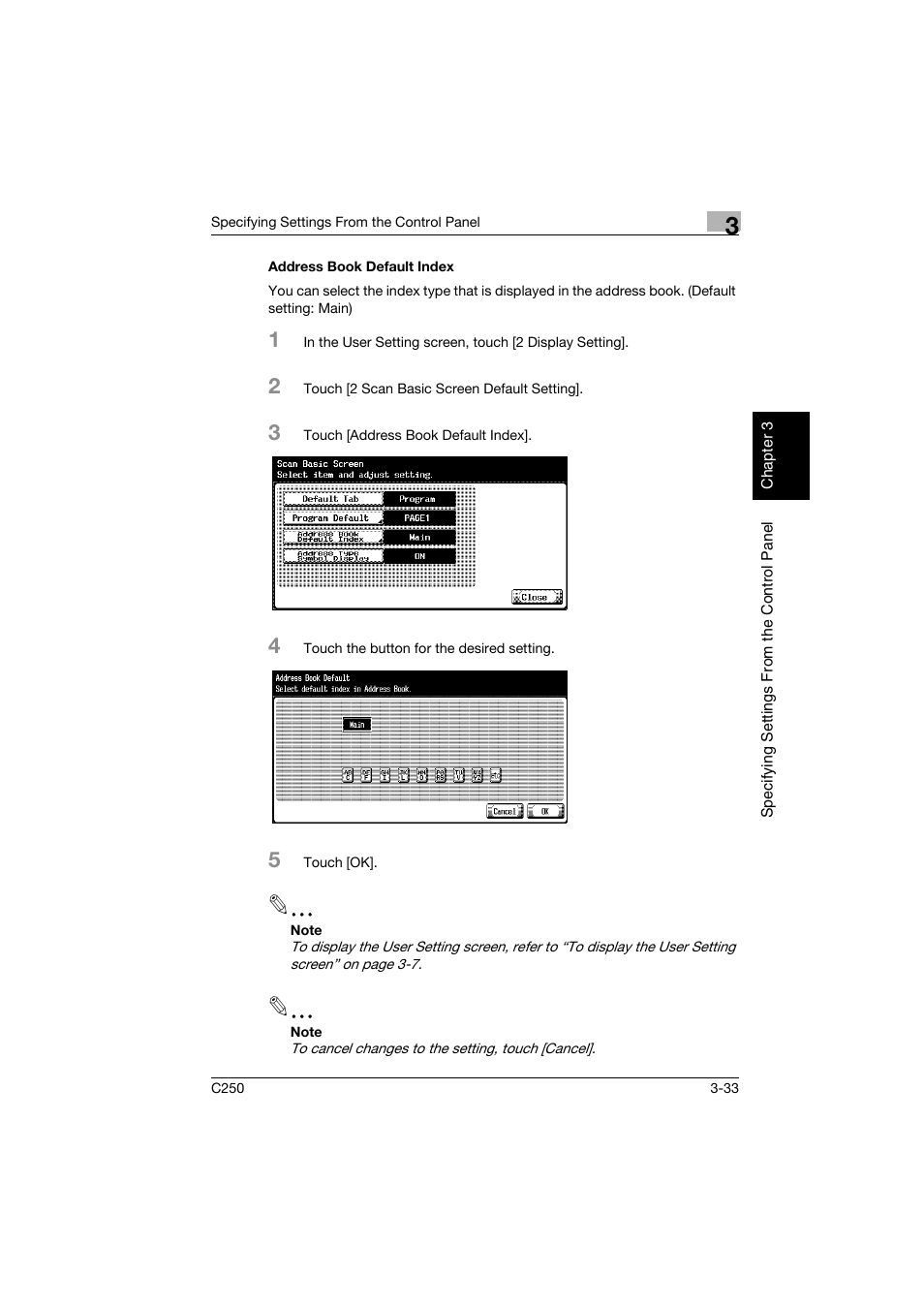 Address book default index, Address book default index -33 | Konica Minolta bizhub C250 User Manual | Page 144 / 396