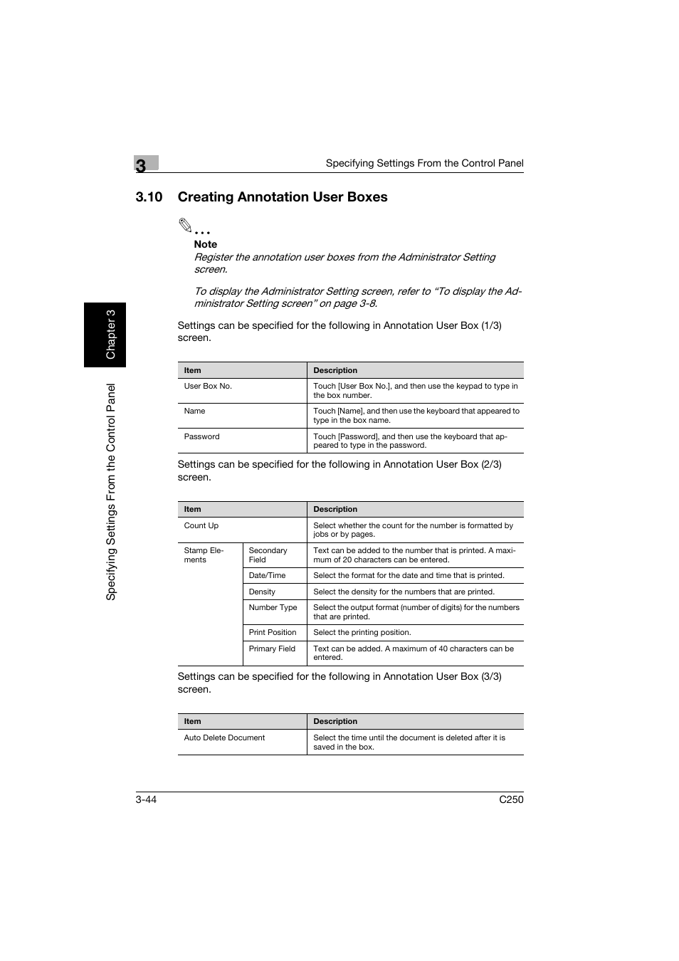 10 creating annotation user boxes, Creating annotation user boxes -44 | Konica Minolta bizhub C250 User Manual | Page 155 / 396