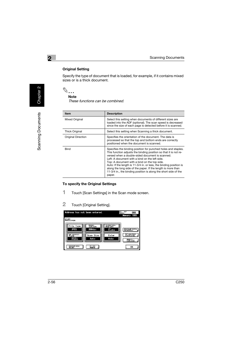 Original setting, To specify the original settings, Original setting -56 | To specify the original settings -56 | Konica Minolta bizhub C250 User Manual | Page 89 / 396