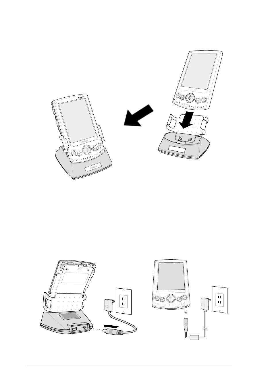 Setting up mypal, Placing on the cradle connecting the ac adapter | Asus MyPal A600 User Manual | Page 10 / 110