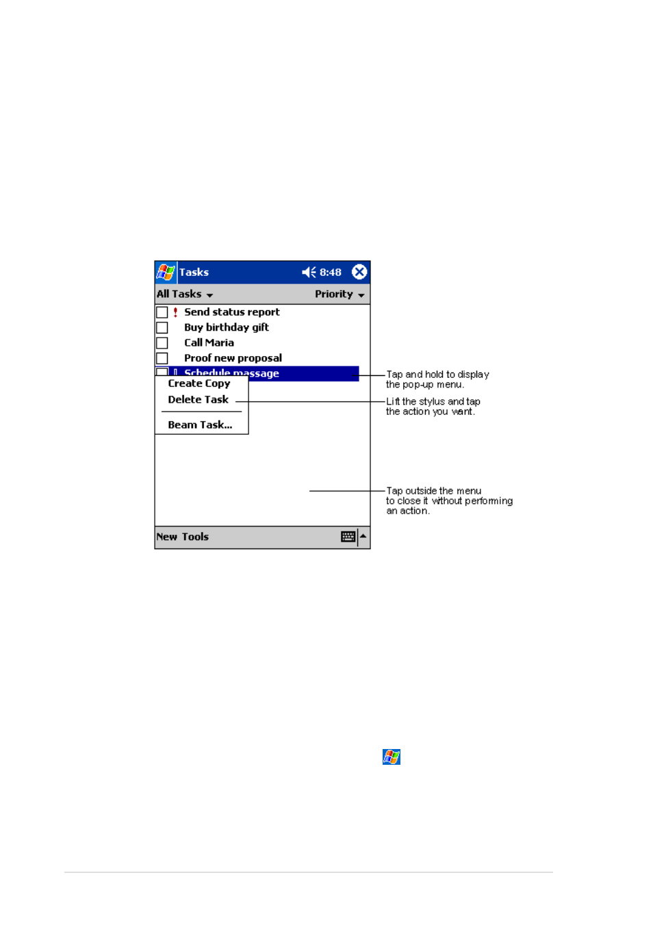 Pop-up menus, Notifications | Asus MyPal A600 User Manual | Page 14 / 110