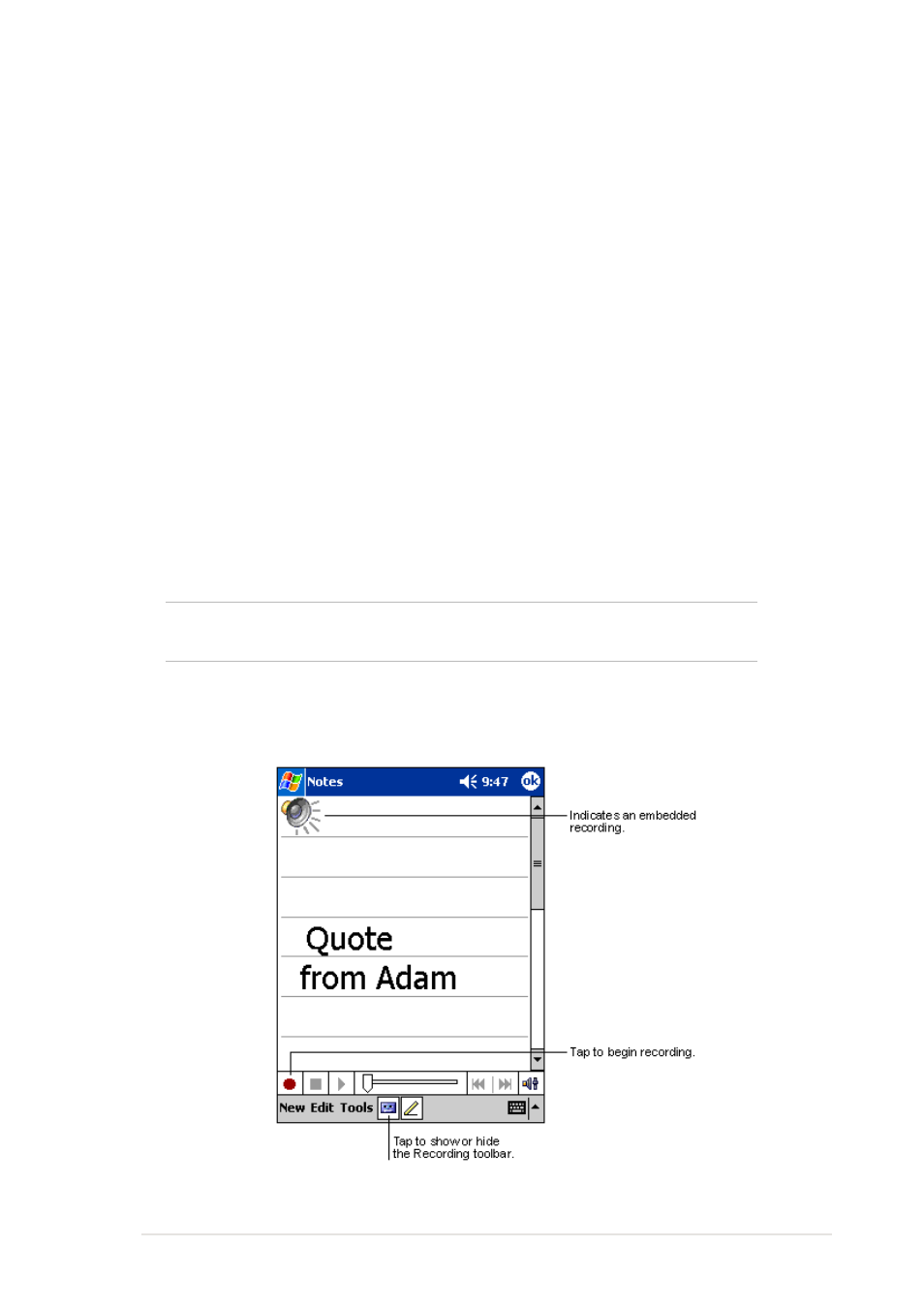 Recording a message | Asus MyPal A600 User Manual | Page 23 / 110