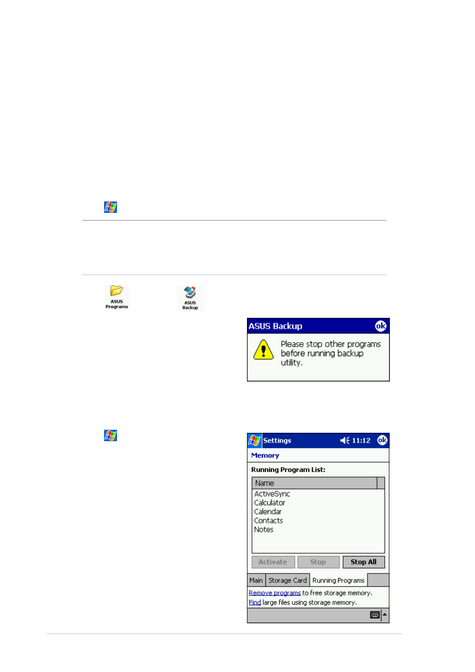 Asus utilities, Using the asus backup | Asus MyPal A600 User Manual | Page 30 / 110