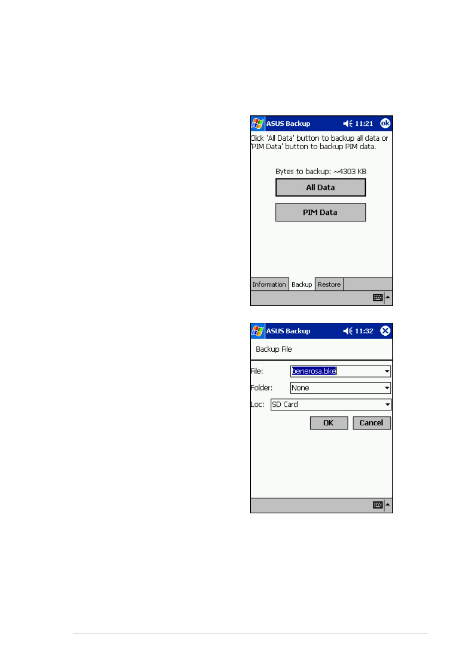 Backing up data | Asus MyPal A600 User Manual | Page 31 / 110