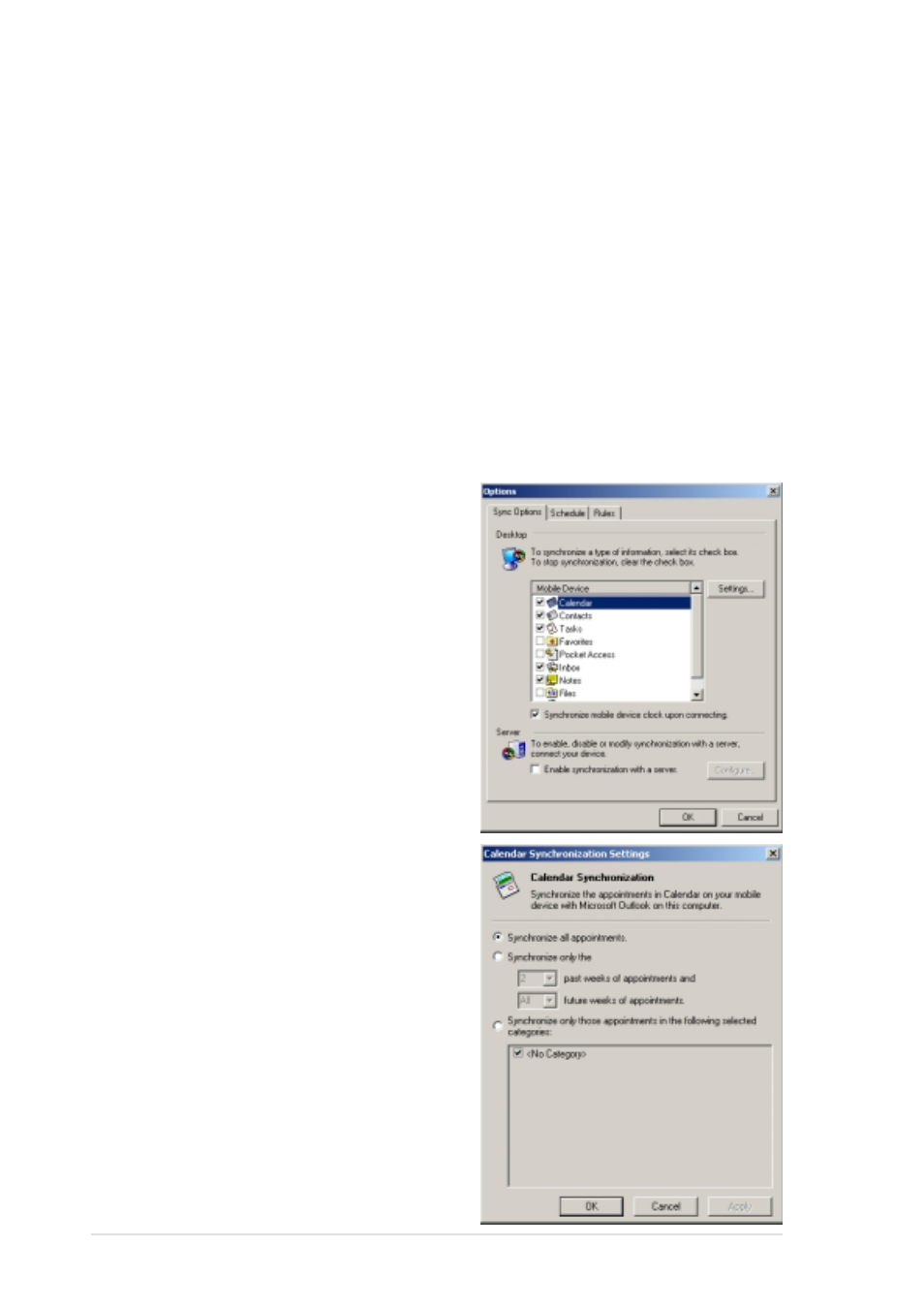 Synchronization options | Asus MyPal A600 User Manual | Page 48 / 110