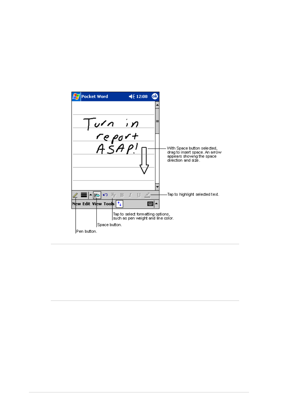 Writing mode | Asus MyPal A600 User Manual | Page 74 / 110