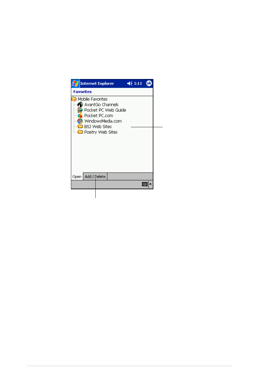 Viewing mobile favorites and channels | Asus MyPal A600 User Manual | Page 94 / 110
