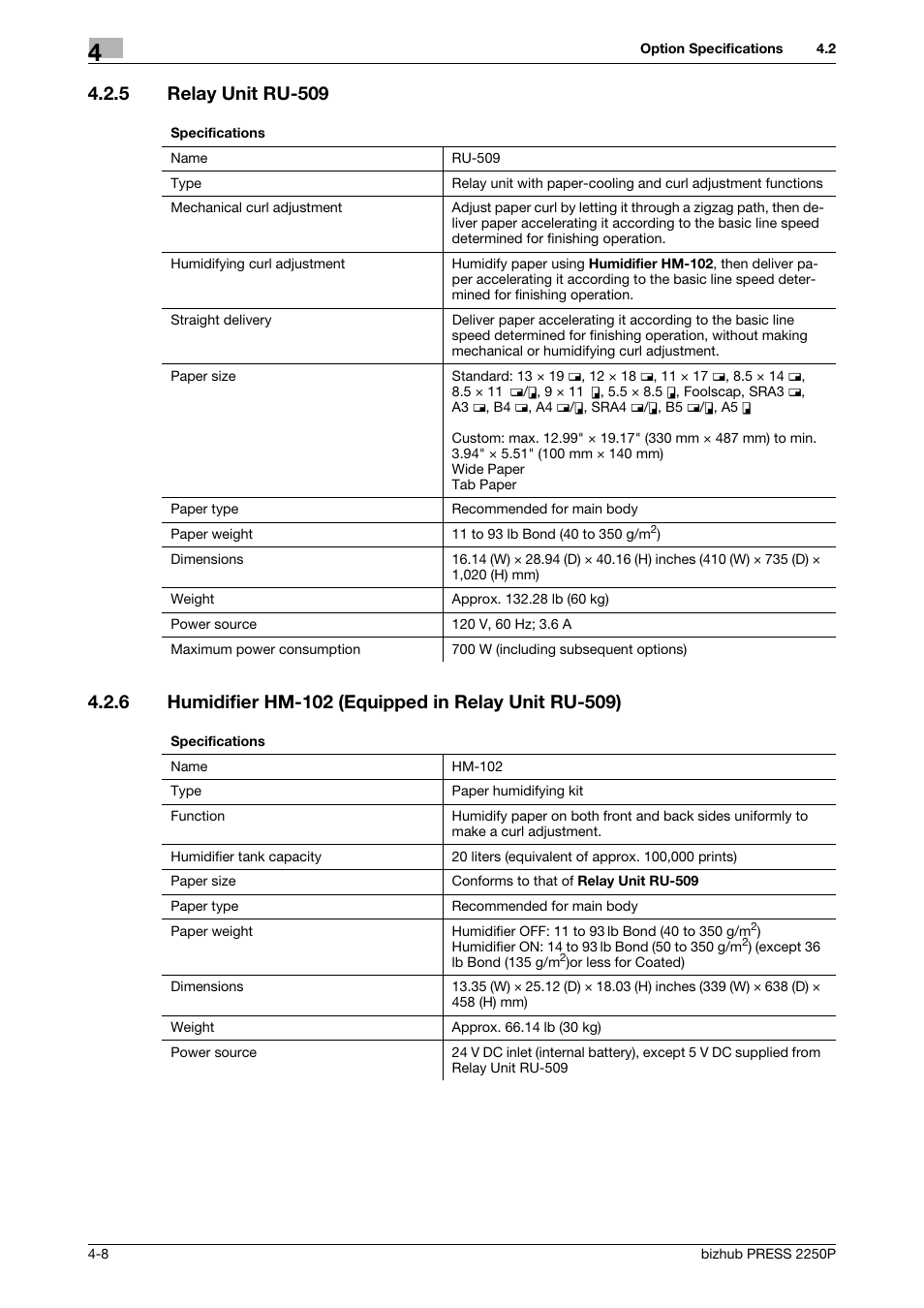 5 relay unit ru-509, Relay unit ru-509 -8 | Konica Minolta bizhub PRESS 2250P User Manual | Page 62 / 76